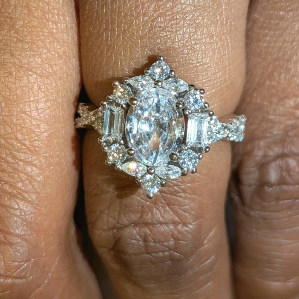 Women's Sterling silver 5 Ct lab Created diamond Engagement wedding ring sz 6